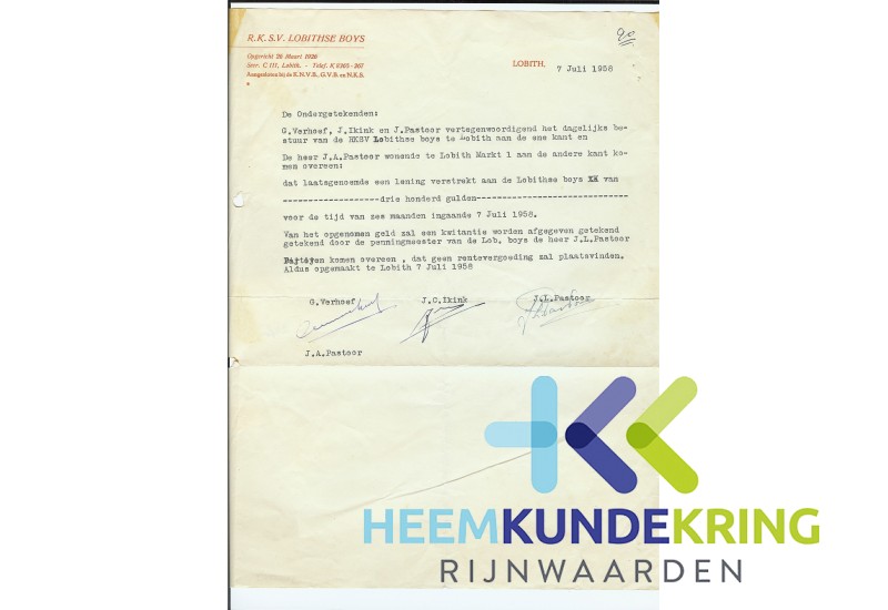 Overeenkomst L.Boys- J.Pastoor 1958